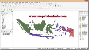Overlay antara Data Batas Wilayah Kota & Kabupaten di Indonesia dengan Indeks Peta RBI Skala 1:50 Ribu