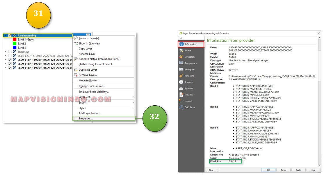 Mengecek Resolusi Spasial Citra Satelit Landsat 9 Hasil Pansharpening