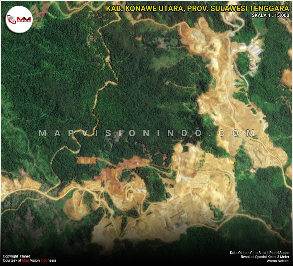 Data Olahan Citra Satelit PlanetaScope Warna Natural Area Tambang Terbuka di Kabupaten Konawe Utara, Provinsi Sulawesi Tenggara Data Olahan Citra Satelit PlanetaScope Warna Natural Area Tambang Terbuka di Kabupaten Konawe Utara, Provinsi Sulawesi Tenggara